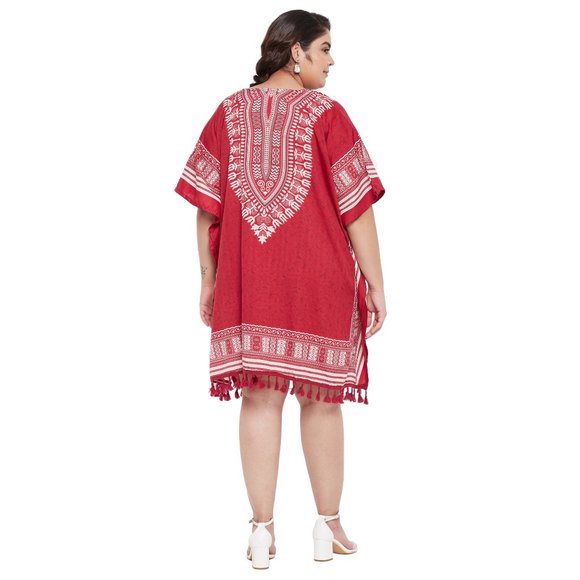 Dashiki Printed Red Polyester Short Caftan Tunic Dress for Women by Gypsie Blu - Picture 6 of 8